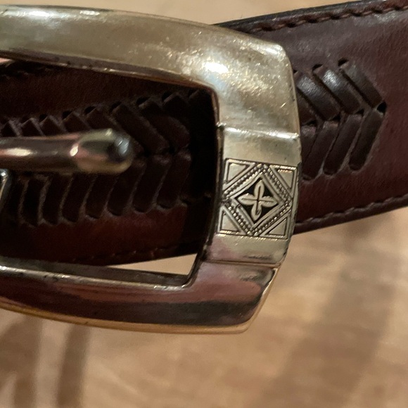 Onyx by Brighton leather belt silver embossed Western Boho Southwestern Aztec 34 - Picture 3 of 9